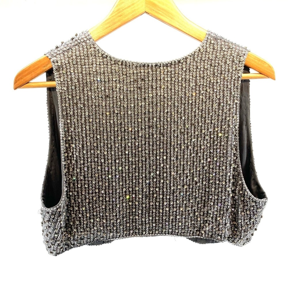 Haute Hippie Womens Gray Silk Sequin Crystal Embellished Cropped Bolero Vest M - Picture 3 of 12